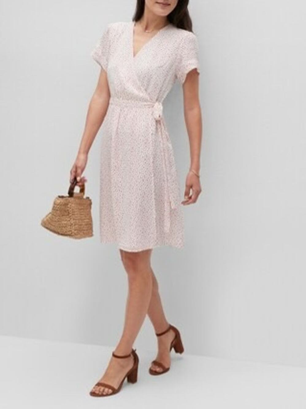 Banana Republic Faux Wrap Dress Red White Size Medium Tall